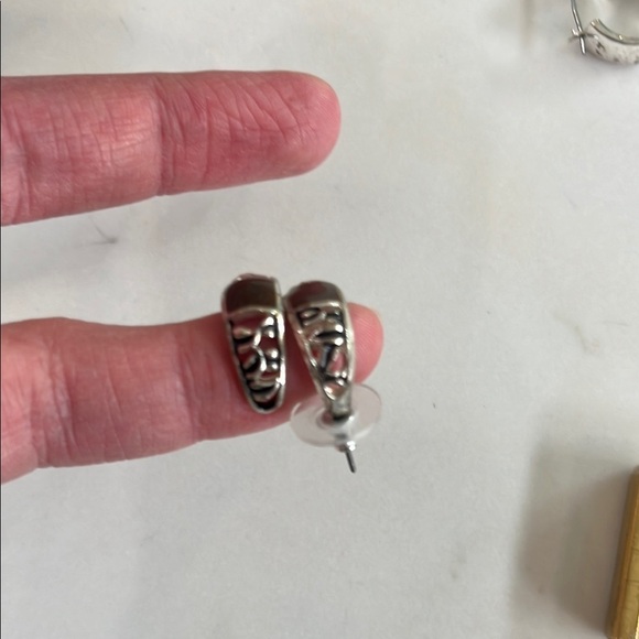 Silver and Brown Hoop Earrings - Picture 2 of 5